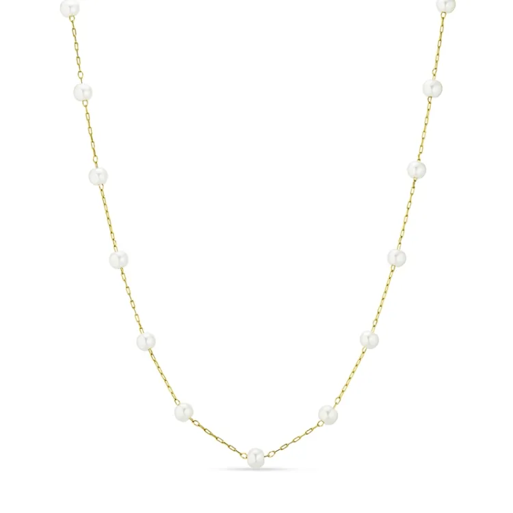 vattentät pärla halsband i förgyllt stål 45+5 cm x 4,2 mm  - OCEANA