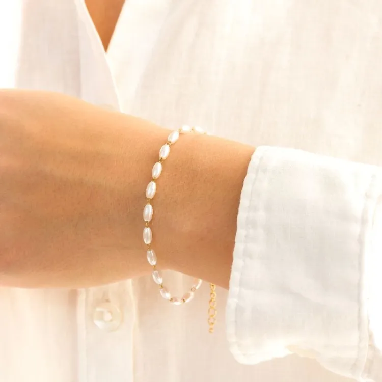 vattentät pärla armband i förgyllt stål - OCEANA