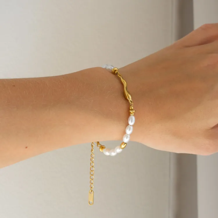 vattentät pärla armband i förgyllt stål - OCEANA