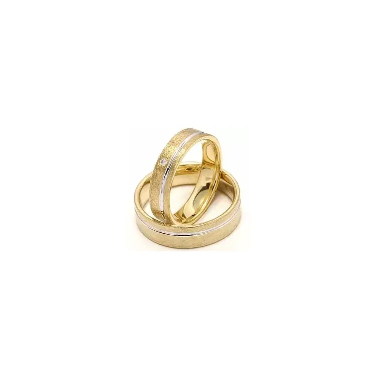 Tvåfärgad vigselsringar i 14  karat guld- och vitguld 0,025 ct - set