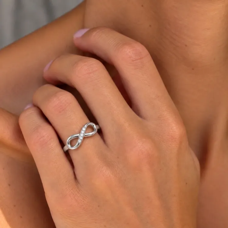 vattentät infinity zirkon ring med fel i stål - OCEANA