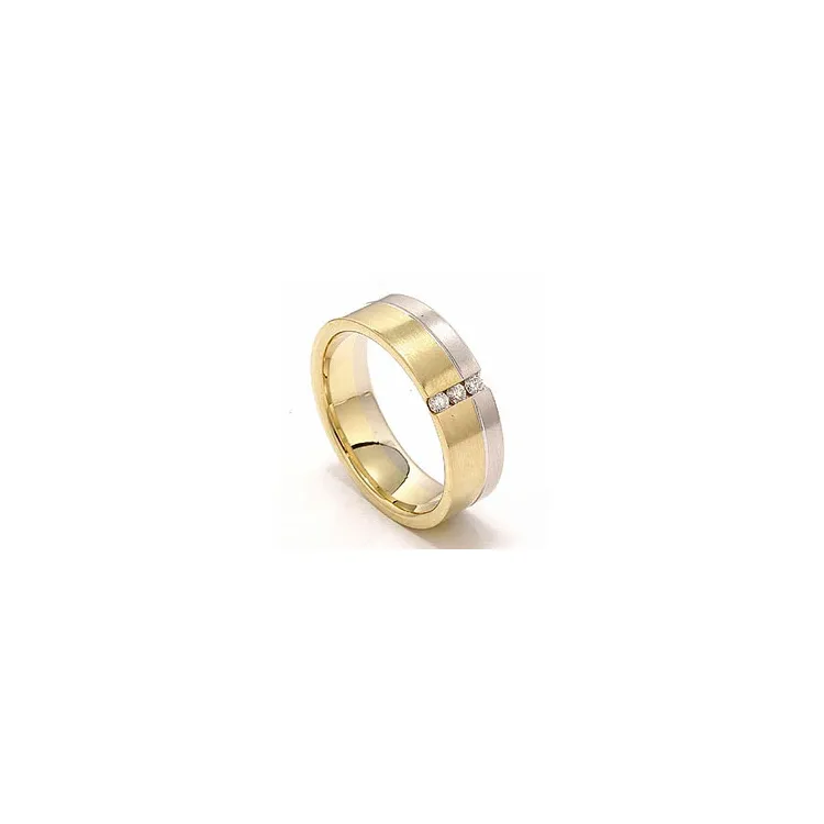 Matt tvåfärgad diamant vigselsring i 14  karat guld- och vitguld 3 x 0,03 ct