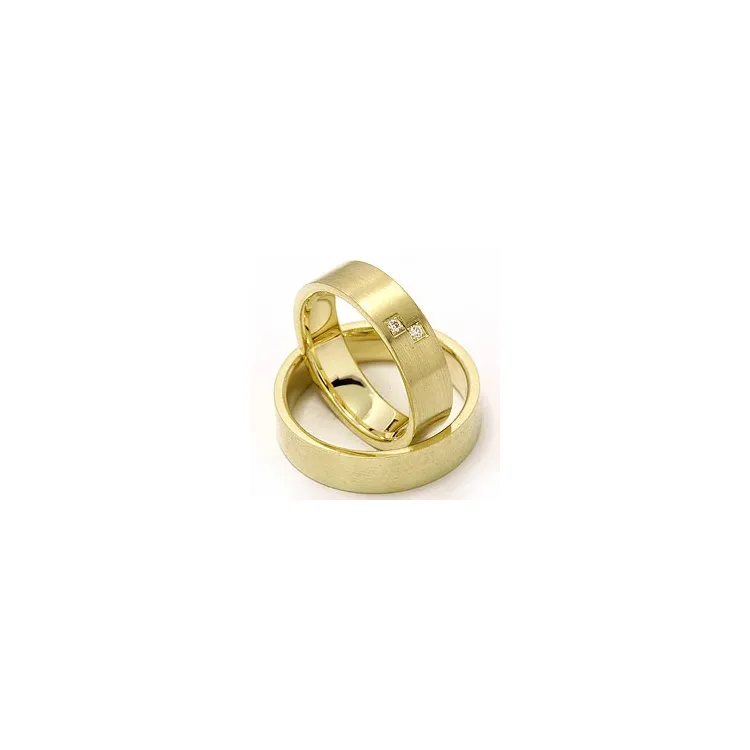 Matta platta vigselsringar i 14  karat guld 2 x 0,015 ct - set