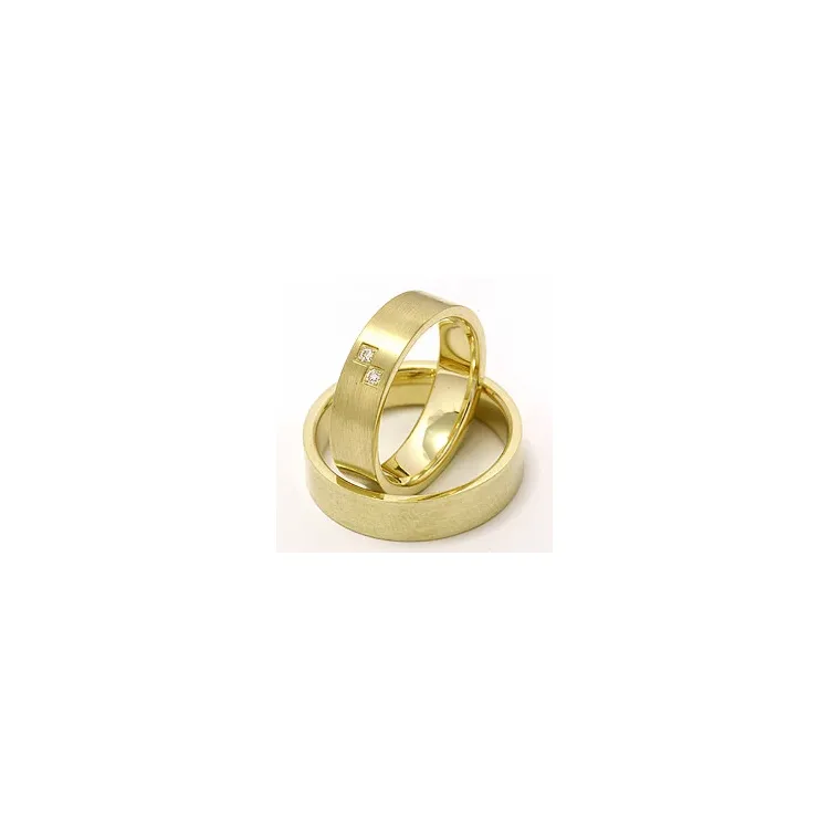 Matta platta vigselsringar i 14  karat guld 2 x 0,015 ct - set