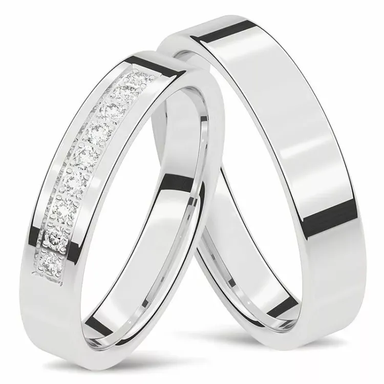 vigselsringar i 14  karat vitguld 9 x 0,015 ct - set