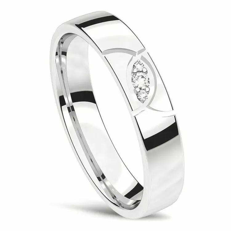 Blank vigselsring i 14  karat vitguld 0,018 ct och 0,006 ct