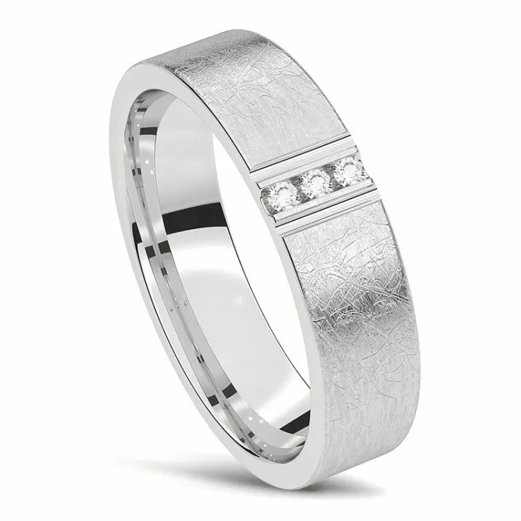 Strukturerad Damring i 14  karat vitguld 0,01 ct