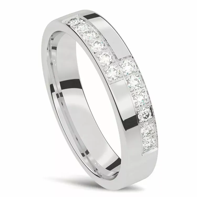 Elegant Damring i 14  karat vitguld 0,0165 ct
