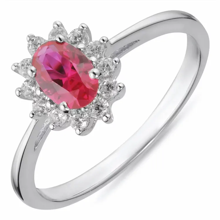 rosett röd zirkon ring i rhodinerat silver