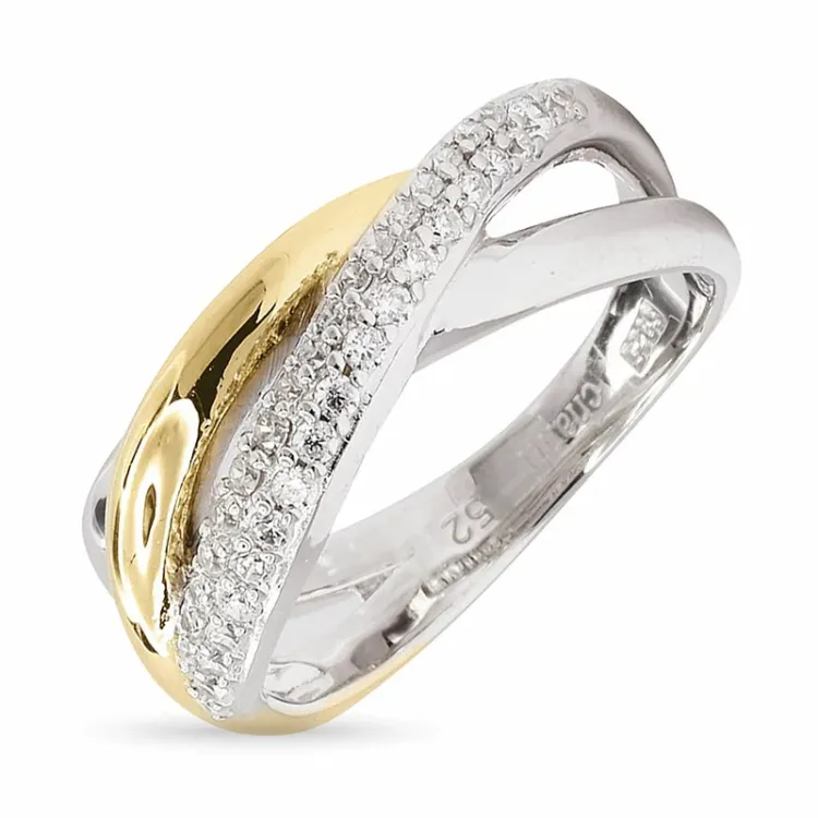 zirkon ring i rhodinerat silver med förgyllt silver