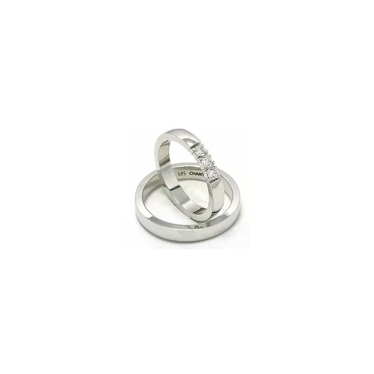 platta vigselsringar i 14  karat vitguld 3 x 0,05 ct - set