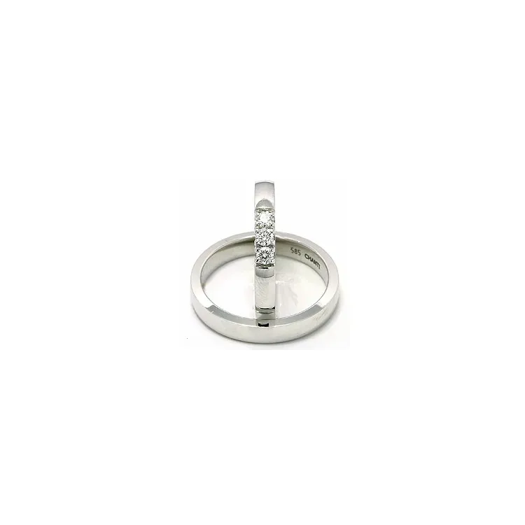 platta vigselsringar i 14  karat vitguld 3 x 0,05 ct - set