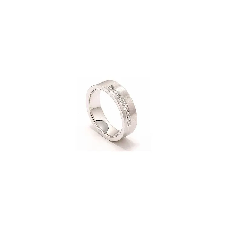 Bred matt briljant vigselsring i 14  karat vitguld 9 x 0,015 ct