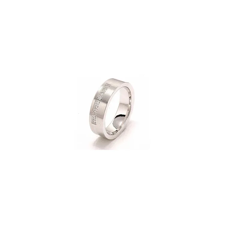 Bred matt briljant vigselsring i 14  karat vitguld 9 x 0,015 ct