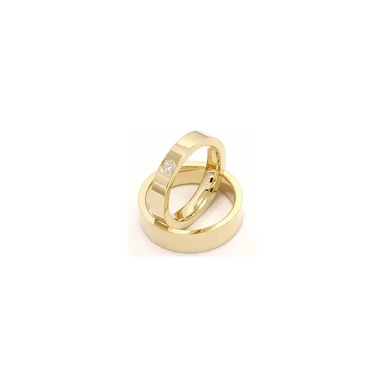 Blanka platta diamant vigselsringar i 14  karat guld 0,10 ct - set