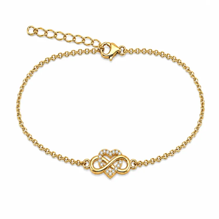 hjärta infinity armband i förgyllt silver
