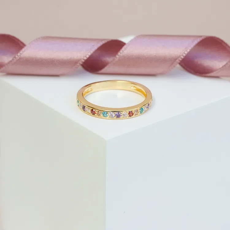 multifärgat zirkon ring i förgyllt silver