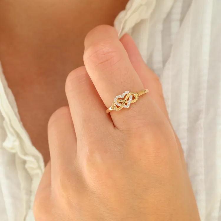 hjärtan zirkon ring i förgylld mässing