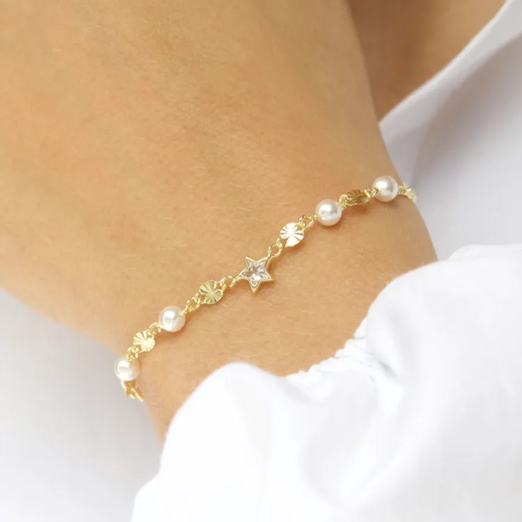 stjärna armband i förgyllt silver med hängen i Rostfritt stål