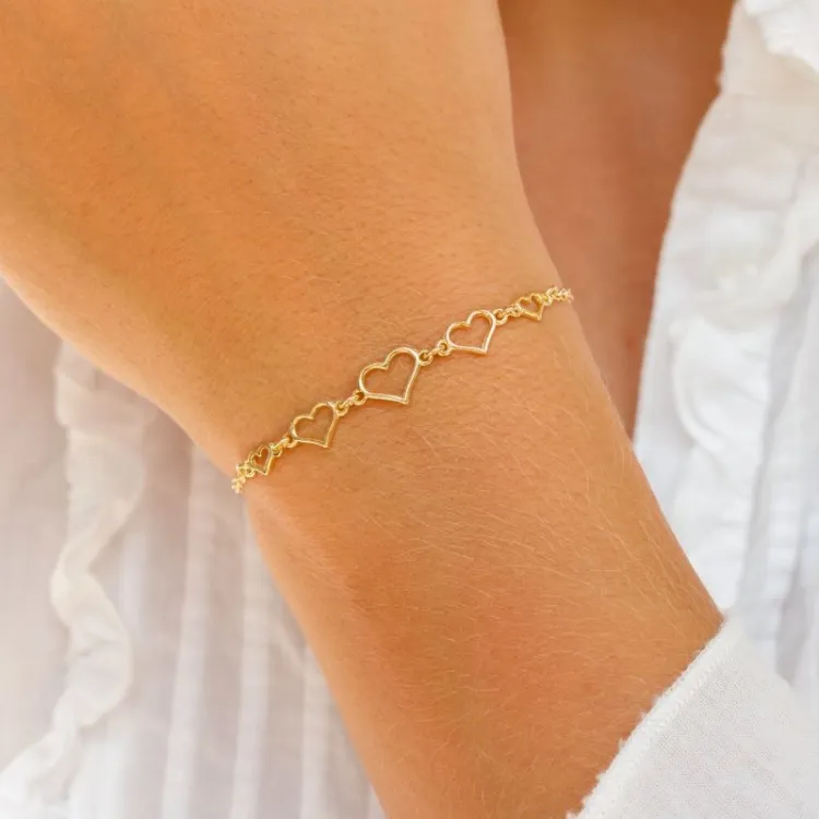 hjärta armband i förgyllt silver med hängen i förgyllt silver