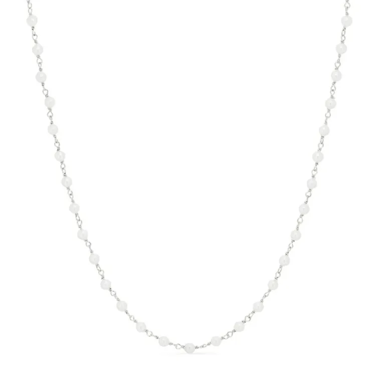 rund vit pärla halsband i silver 40 cm plus 5 cm x 3,3 mm