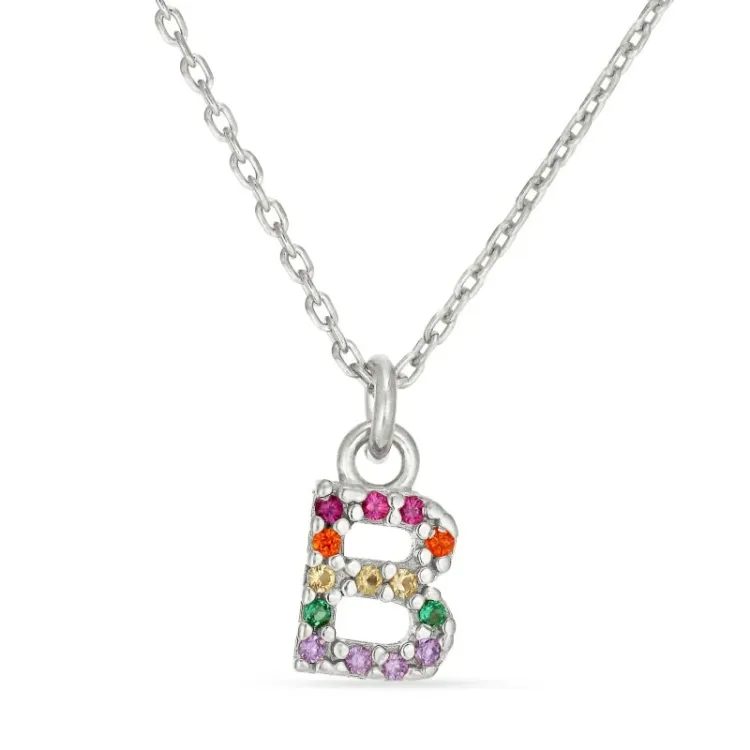 bokstav b multifärgat zirkon halsband i silver - My Letter