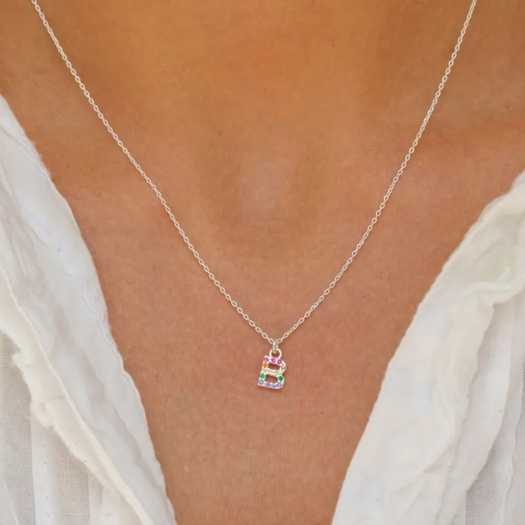 bokstav b multifärgat zirkon halsband i silver - My Letter
