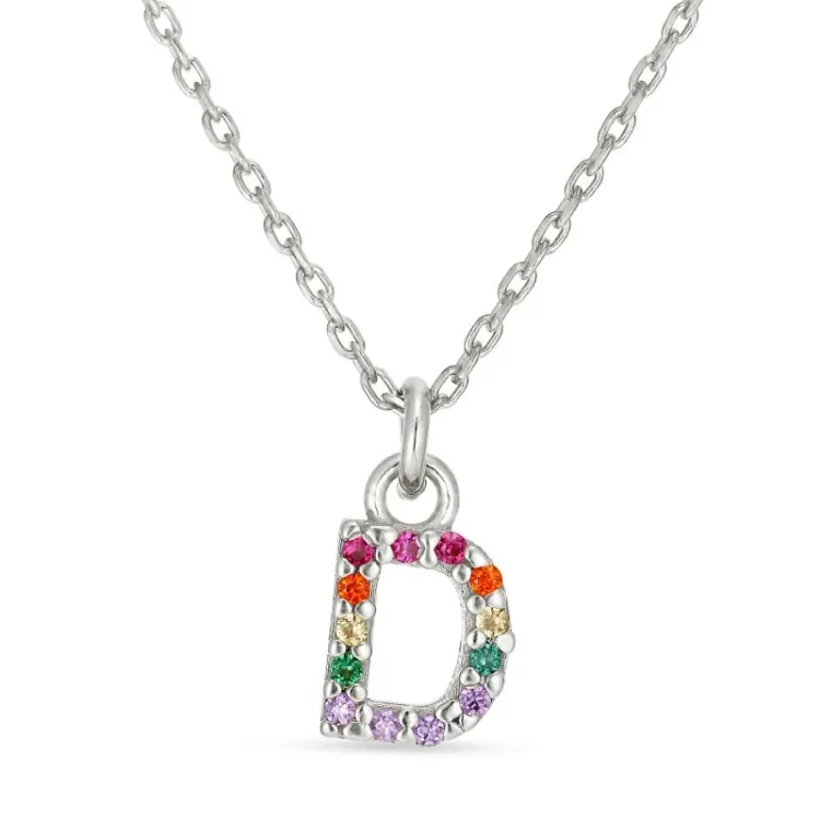 bokstav d multifärgat zirkon halsband i silver - My Letter