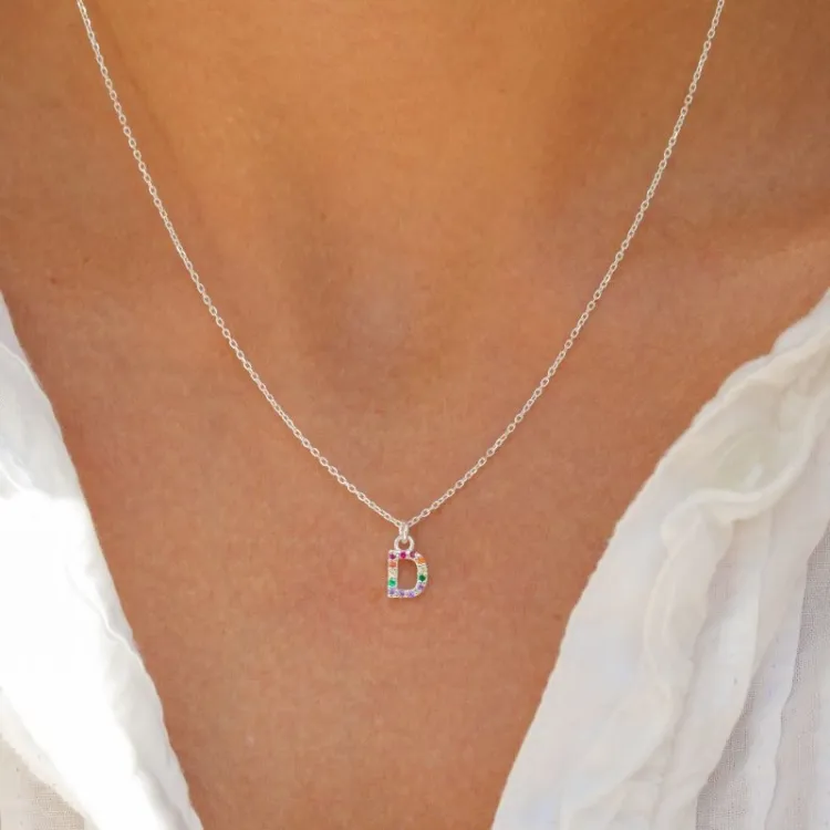 bokstav d multifärgat zirkon halsband i silver - My Letter