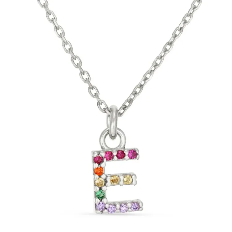 bokstav e multifärgat zirkon halsband i silver - My Letter