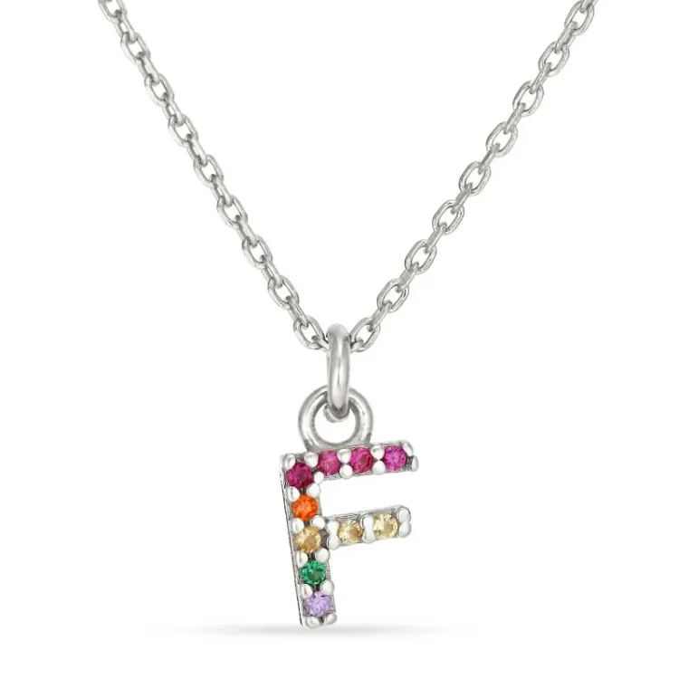 bokstav f multifärgat zirkon halsband i silver - My Letter