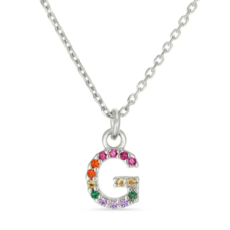 bokstav g multifärgat zirkon halsband i silver - My Letter