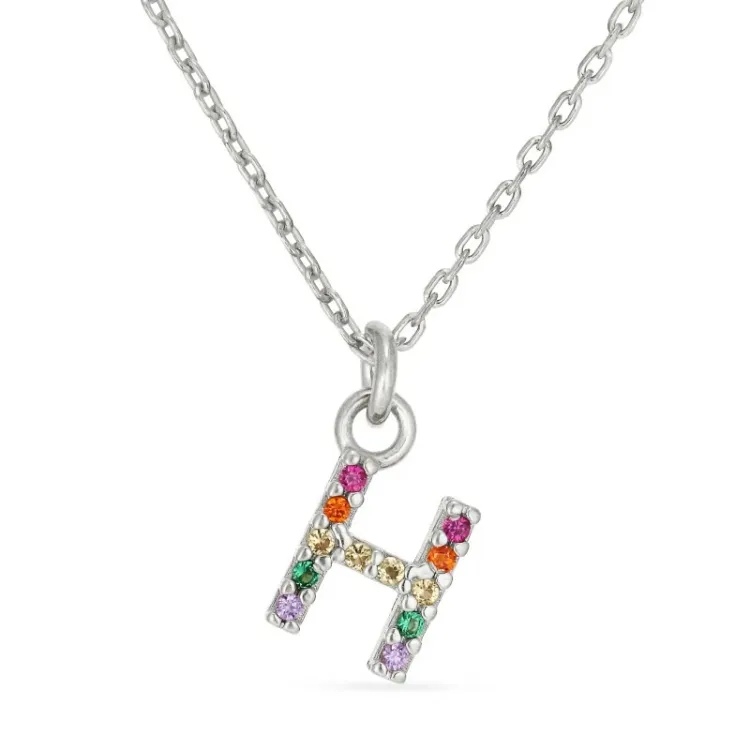 bokstav h multifärgat zirkon halsband i silver - My Letter