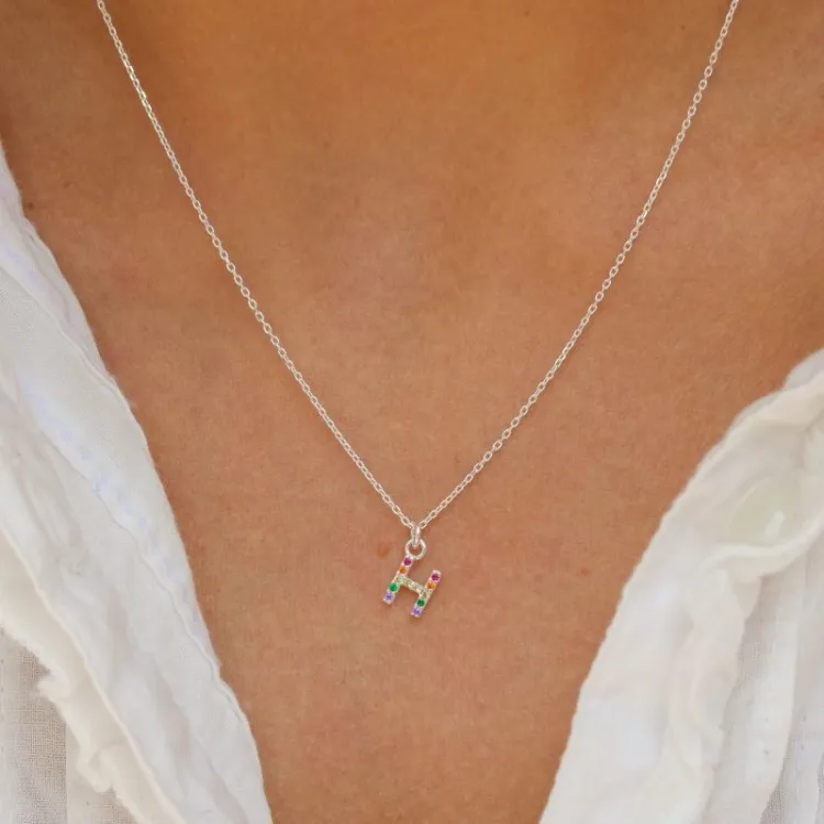 bokstav h multifärgat zirkon halsband i silver - My Letter