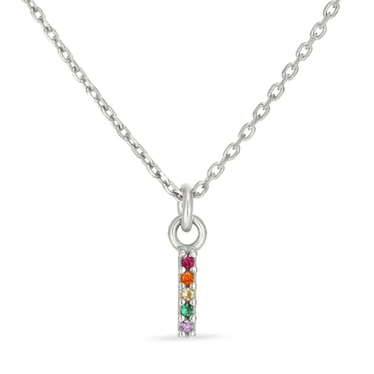 bokstav i multifärgat zirkon halsband i silver - My Letter