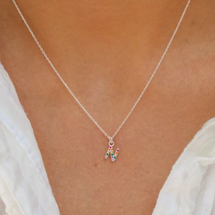 bokstav n multifärgat zirkon halsband i silver - My Letter