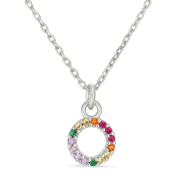 bokstav o multifärgat zirkon halsband i silver - My Letter