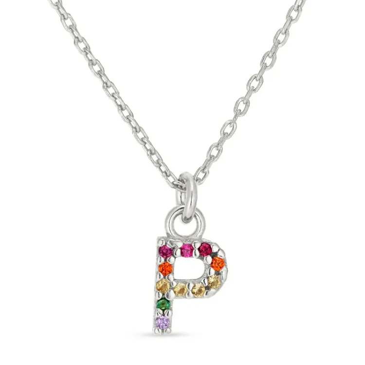 bokstav p multifärgat zirkon halsband i silver - My Letter