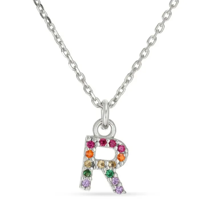 bokstav r multifärgat zirkon halsband i silver - My Letter