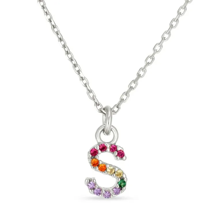 bokstav s multifärgat zirkon halsband i silver - My Letter