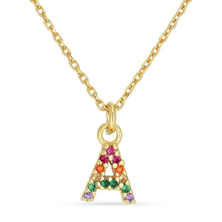 bokstav a multifärgat zirkon halsband i förgyllt silver - My Letter