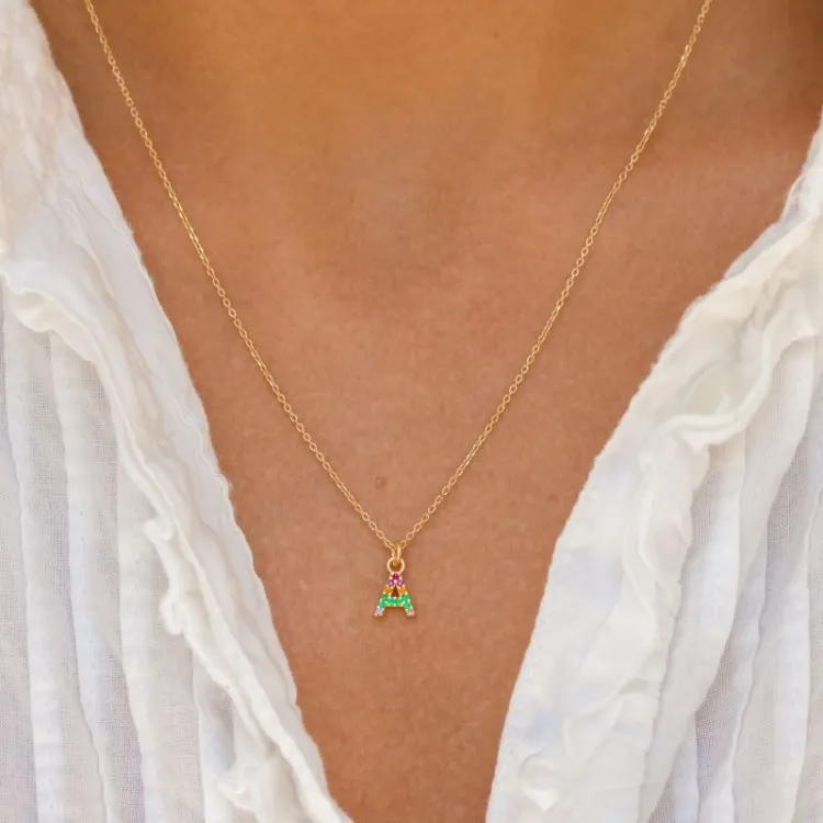 bokstav a multifärgat zirkon halsband i förgyllt silver - My Letter