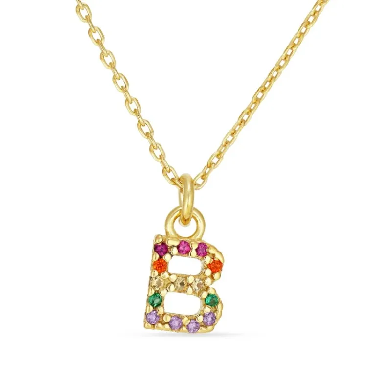 bokstav b multifärgat zirkon halsband i förgyllt silver - My Letter