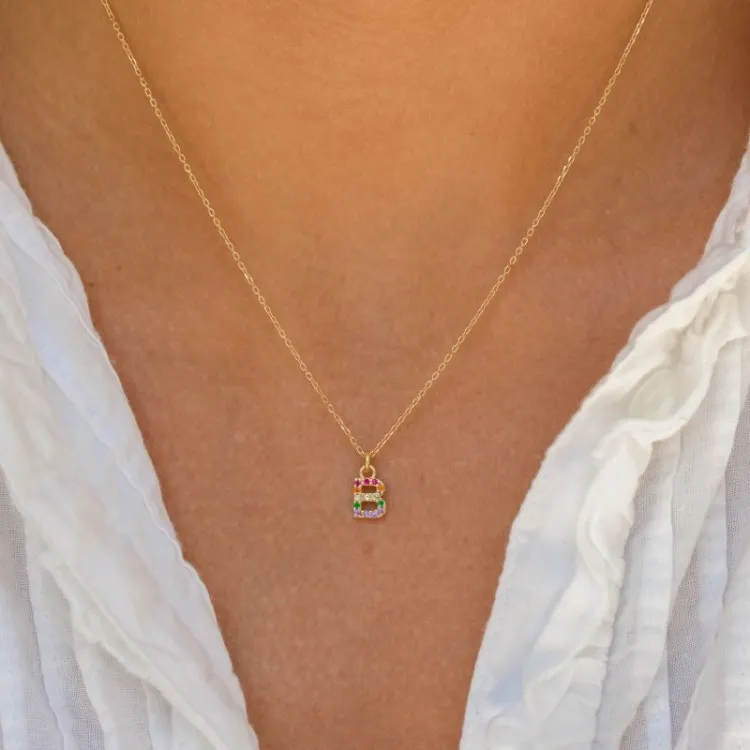 bokstav b multifärgat zirkon halsband i förgyllt silver - My Letter