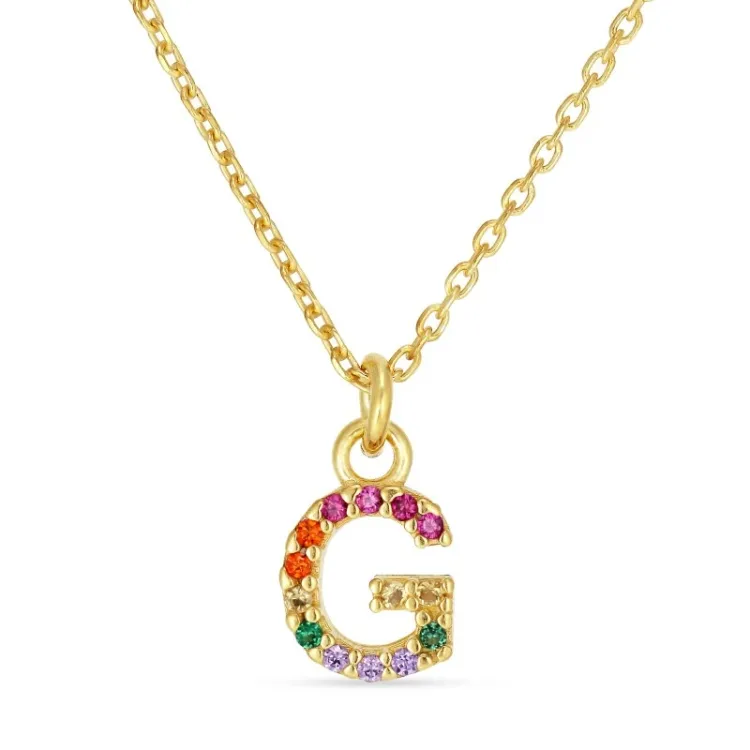 bokstav g multifärgat zirkon halsband i förgyllt silver - My Letter