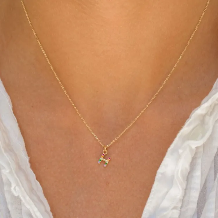 bokstav h multifärgat zirkon halsband i förgyllt silver - My Letter