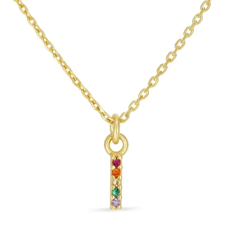 bokstav i multifärgat zirkon halsband i förgyllt silver - My Letter