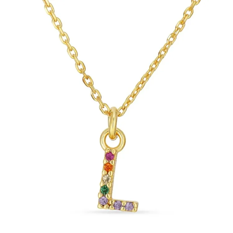 bokstav l multifärgat zirkon halsband i förgyllt silver - My Letter
