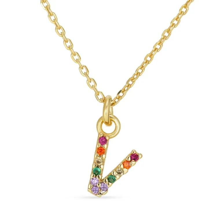 bokstav v multifärgat zirkon halsband i förgyllt silver - My Letter
