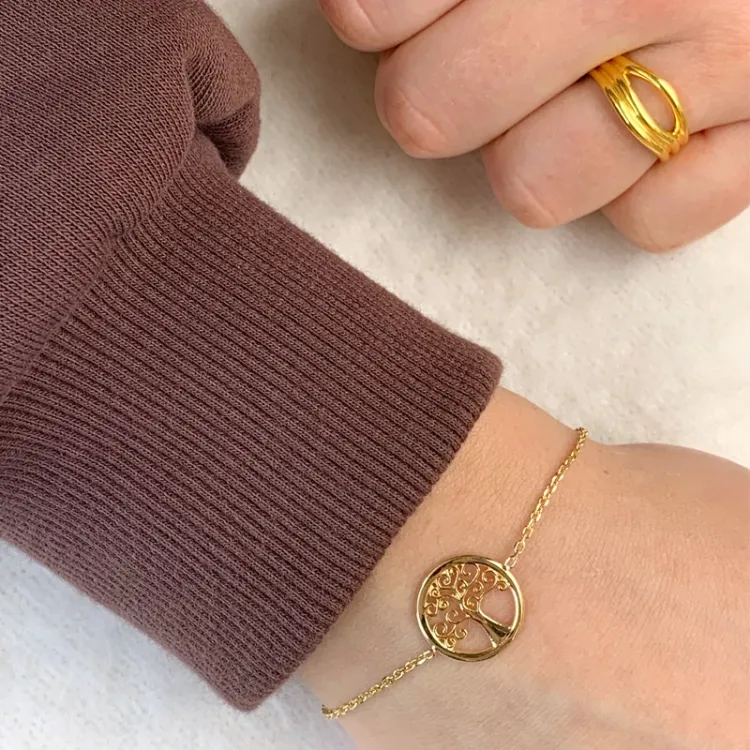 livets träd armband i förgyllt silver med hängen i förgyllt silver